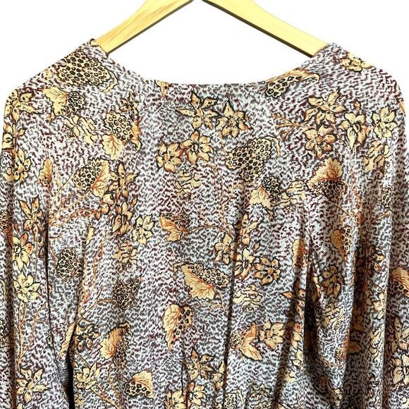 Rachel Zoe Bohemian Leopard Floral Print Deep V-neck Wrap Blouse - Picture 6 of 9